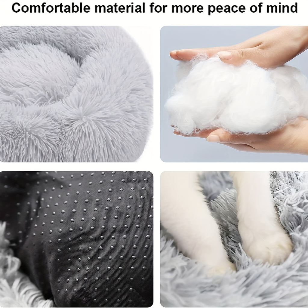 [Soft Donut Cat Bed Nest] Soft Warm Donut Cat Bed Nest, Calming Donut Cuddler Cat Bed, Comfortable And Washable Cat Cushion Nest With Non-slip Bottom Indoor Cats Christmas Gift