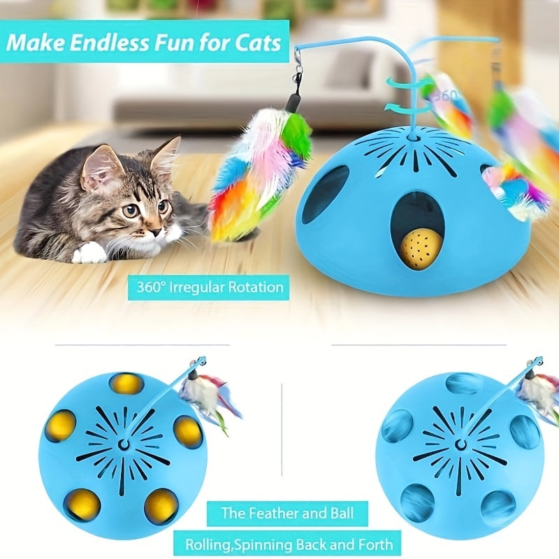 Cat Toys 3-in-1 Automatic Kitten Toys, 2 Speed Modes Electronic Cat Toys, Interactive Cat Toys For Indoor Cats With Feather And Bell Ball, Cat Toys Cat Hunting Toy For Pet Fun Exercise