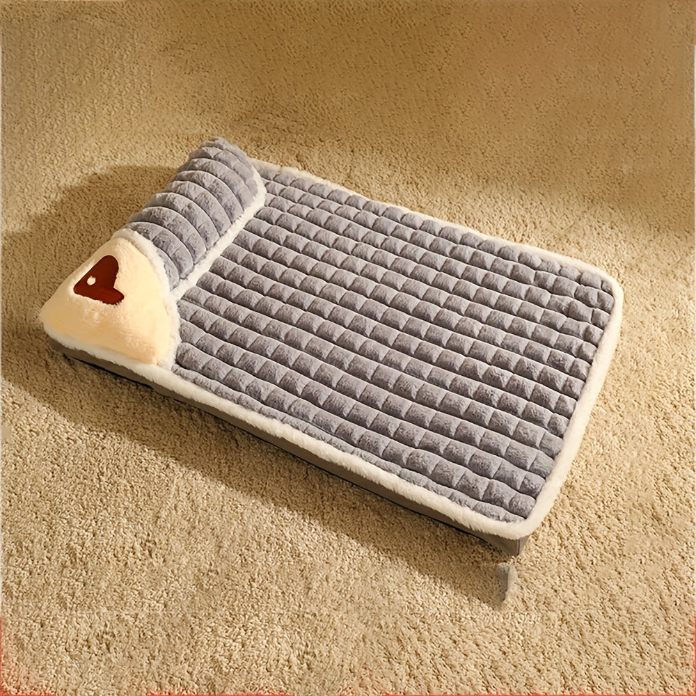 Cozy & Thickened Cat Bed with Memory Foam - Detachable, Washable Nylon Pet Mat in Green with Heart-Shaped Pillow for Cats, Soft & Comforting Sleeping Pad, Pet Relaxation Mat|Quilted Cat Bed|Memory Foam Cushion