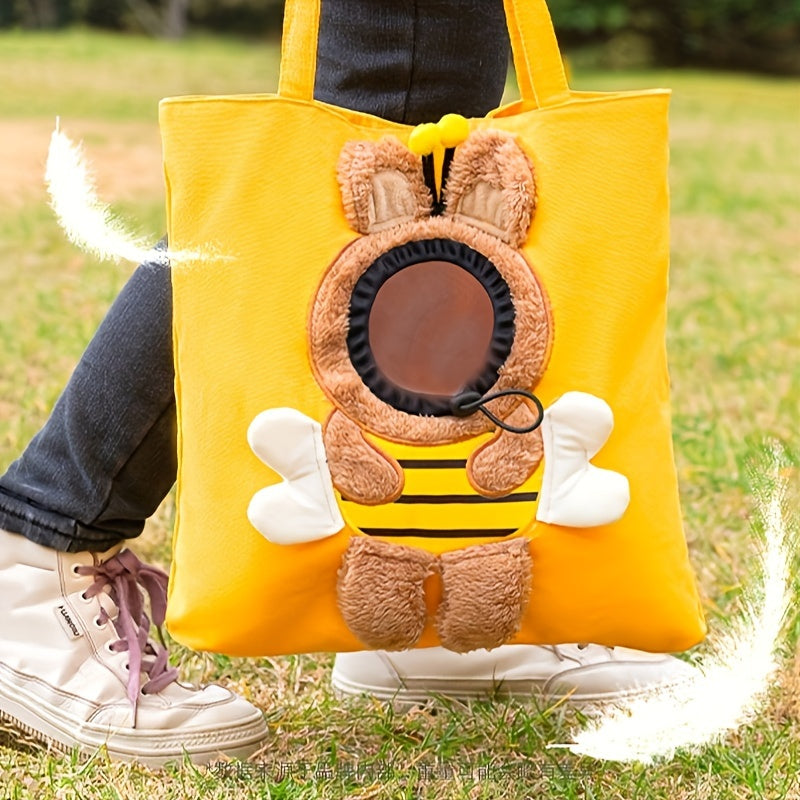 Nylon Pet Carrier Bag with Head-Out Design, Snap Closure, Adjustable Strap & Safety Rope Buckle for Small Cats and Dogs - Soft-Sided Portable Shoulder Carry Tote with Animal Shape