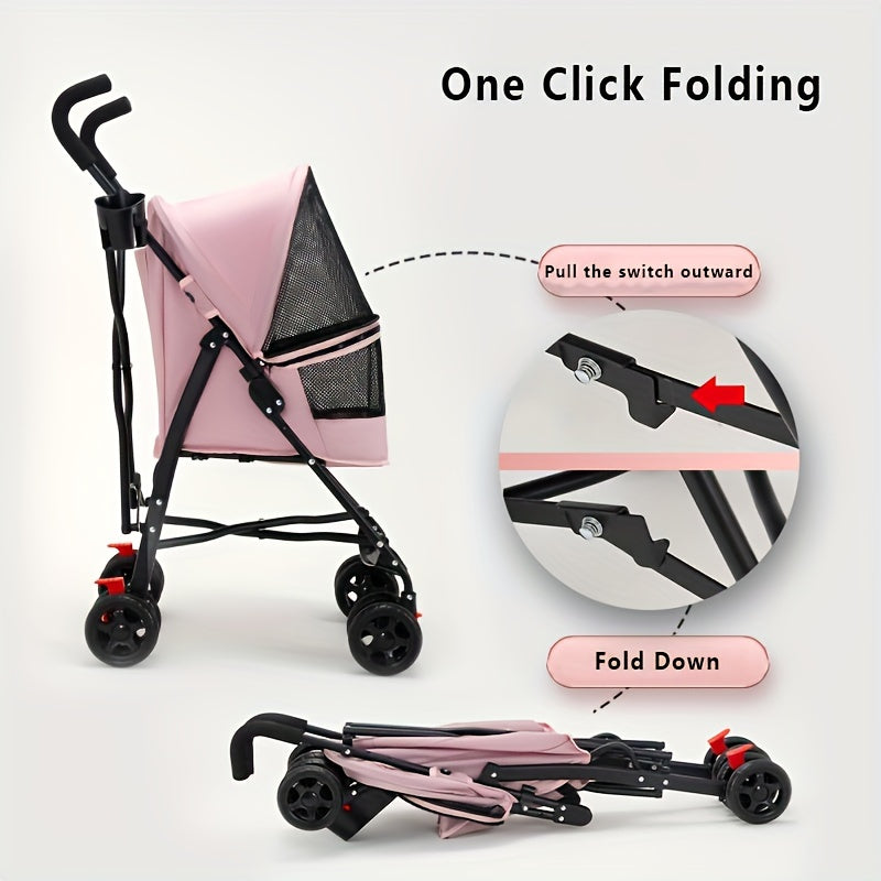 Lightweight & Foldable Pet Stroller for Small Dogs and Cats - Durable Metal Frame, Oxford Fabric, Multiple Colors Available