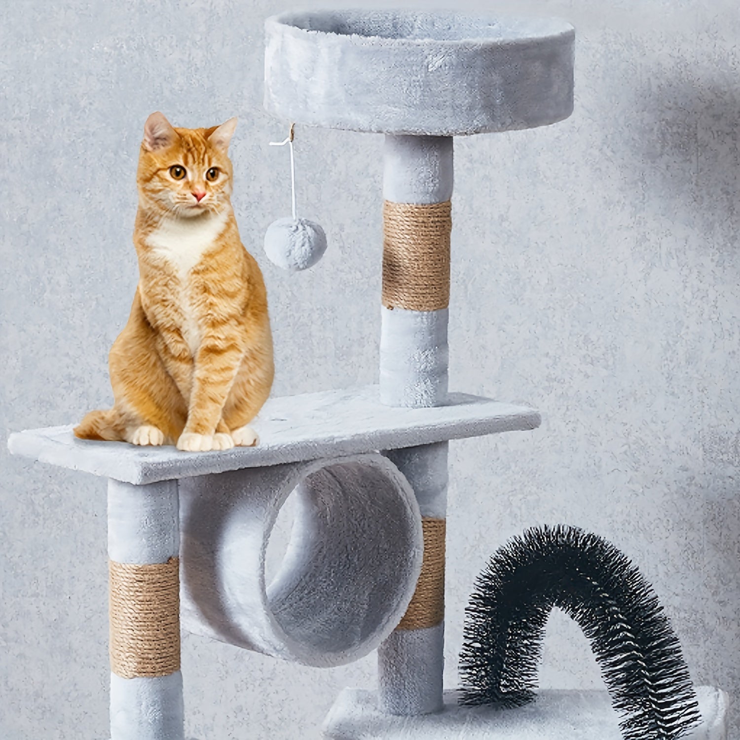 1pc Funtrip 6-Level Cat Tree Tower with Sisal Scratching Posts, Anti-Rewind Tape, and Hanging Toys - Large Wooden Fiber Cat Condo for Indoor Cats, Play & Relaxation Activity Center, Cat Tower for Large Cats