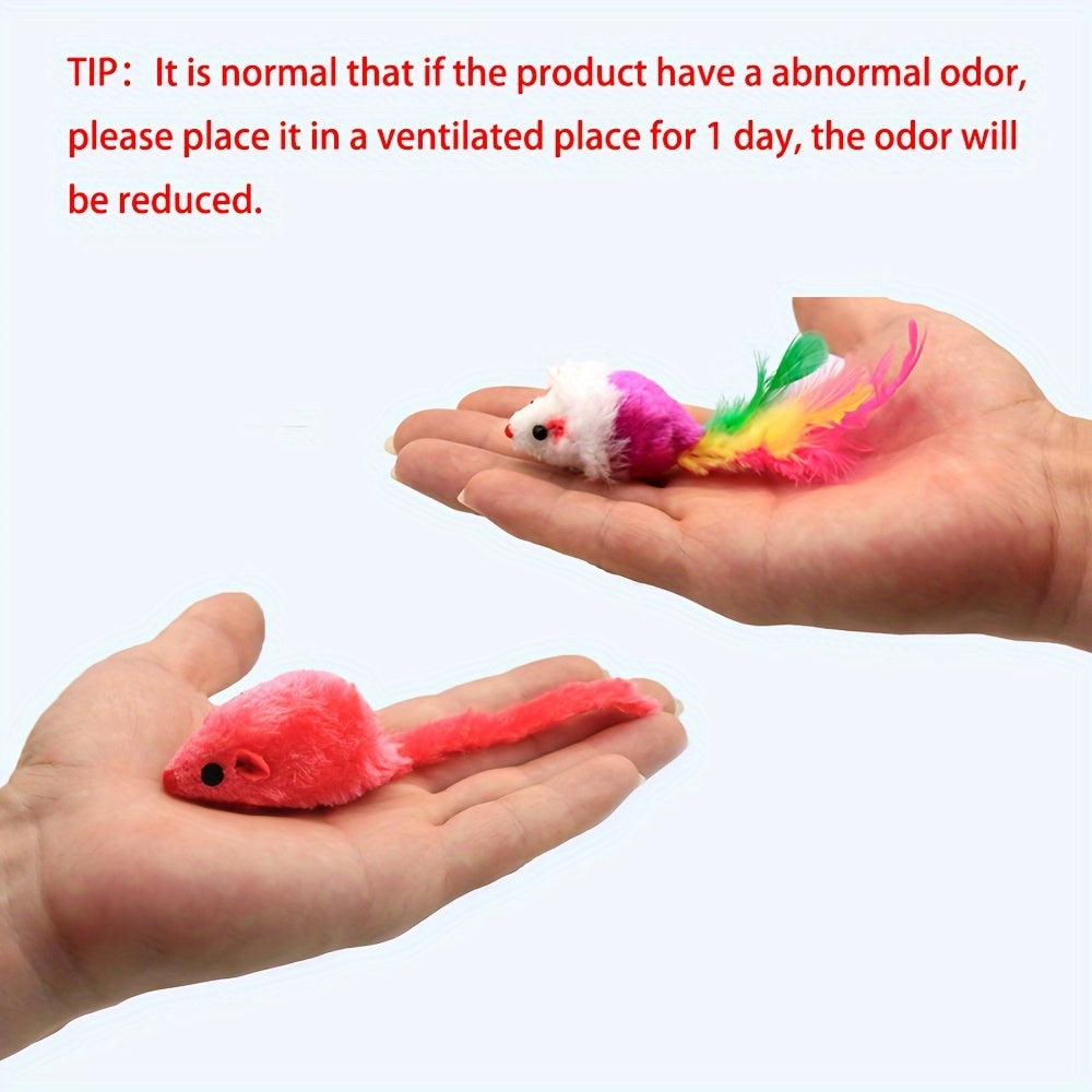 10pcs Interactive Cat Toy With Feather, Plush Mouse Shape For Kitten Play And Dental Health