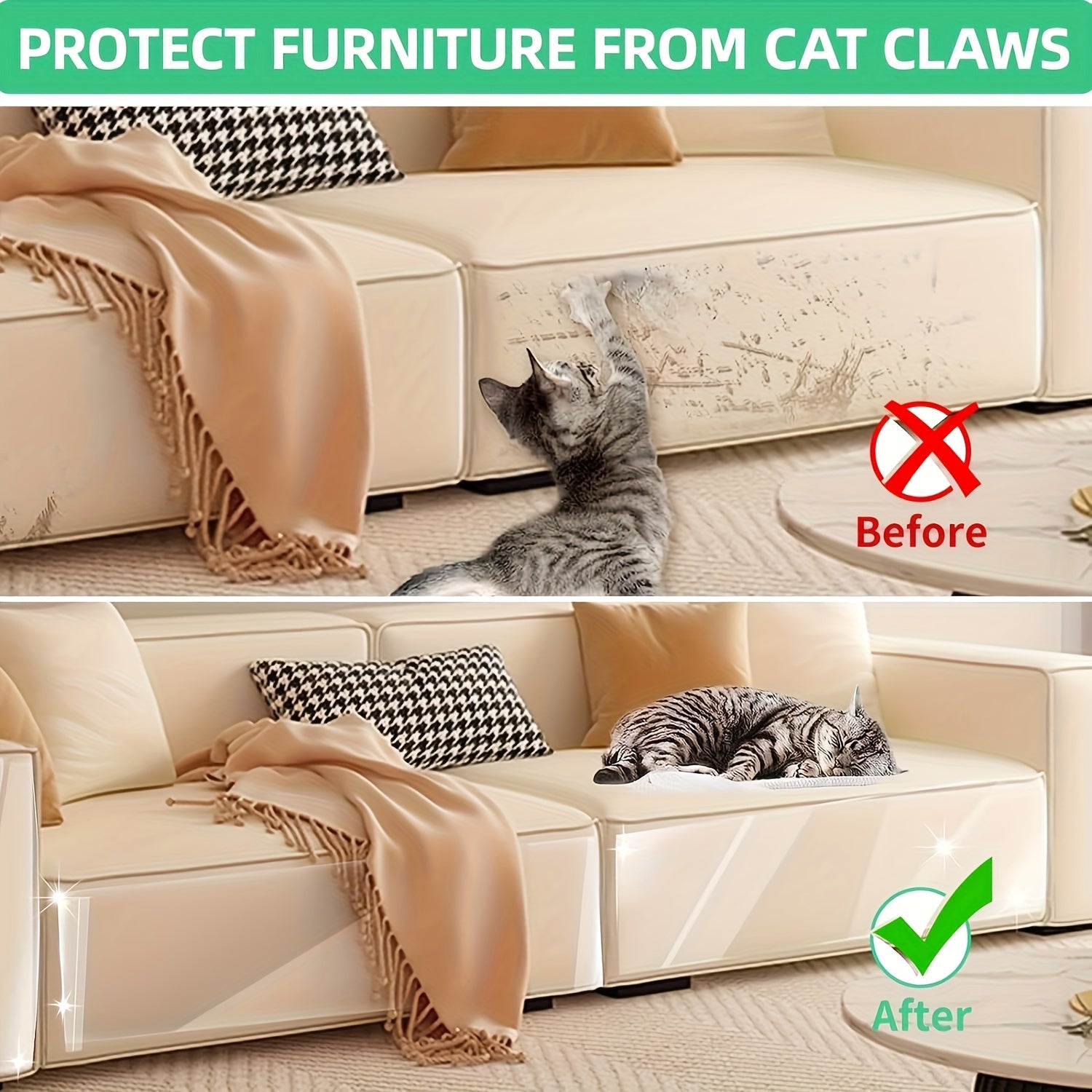 1 Roll of Premium Cat Training Tape - Durable Furniture Protector, Scratch Guard for Couch, Door, and Cat Furniture - Easy to Use, Removable, and Reusable Adhesive