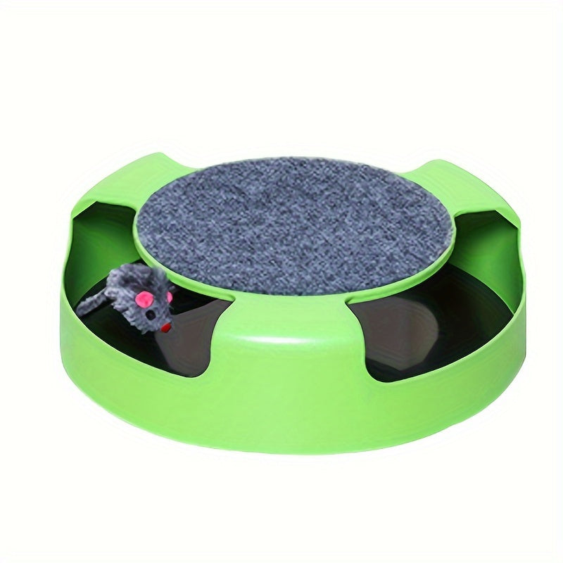 Interactive Cat Toy With Spinning Mouse And Scratching Pad, Durable Plastic Round Play Turntable, Pet Entertainment And Exercise Accessory