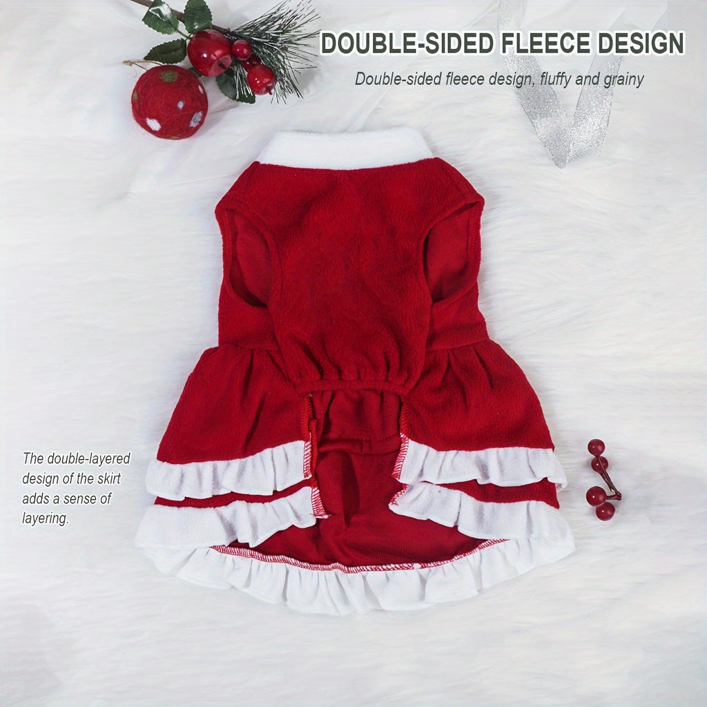 1pc Pet Cute Cake Dress, Warm Fleece Dog Cat Dress, Kitten Bow Skirt, Pet Autumn And Winter Costume For Christmas Party