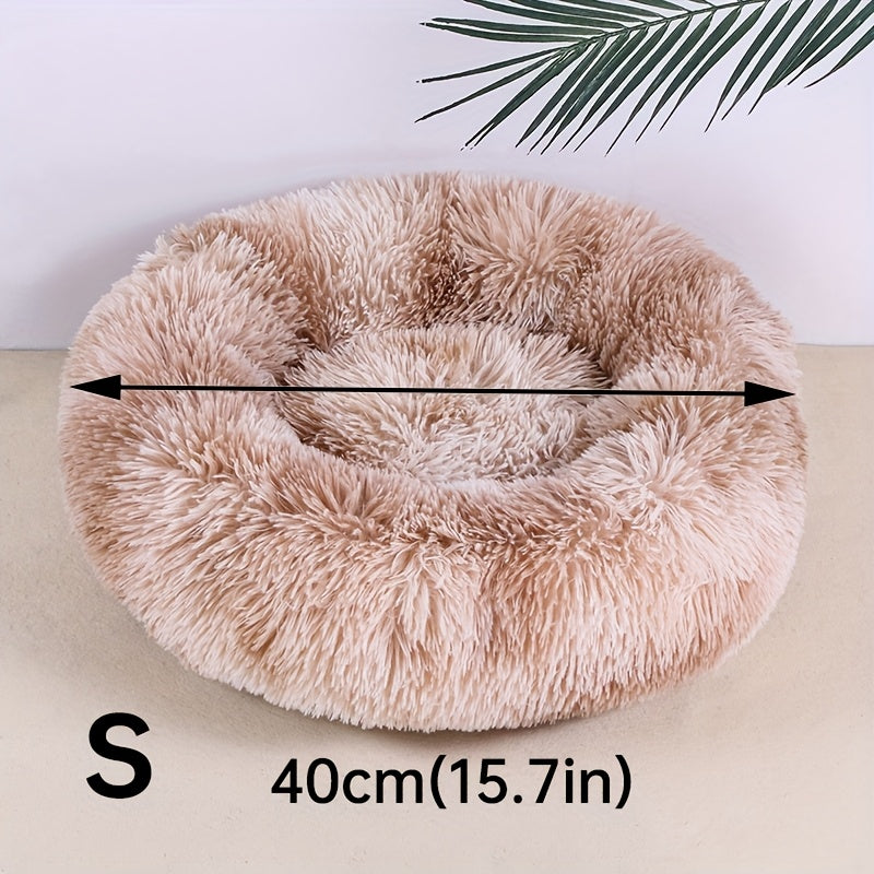 1pc Round Plush Gradient Color Calming Cat Bed, Machine Washable, Four Seasons Warm Comfortable Soft Nest, Suitable for Small and Medium Dogs and Cats, Pet Bed