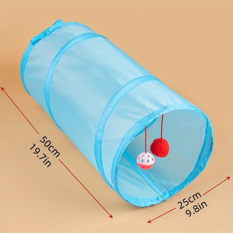 Collapsible Cat Tunnel with Bell Toy for Indoor Cats - Fun and Interactive Pet Play Tube