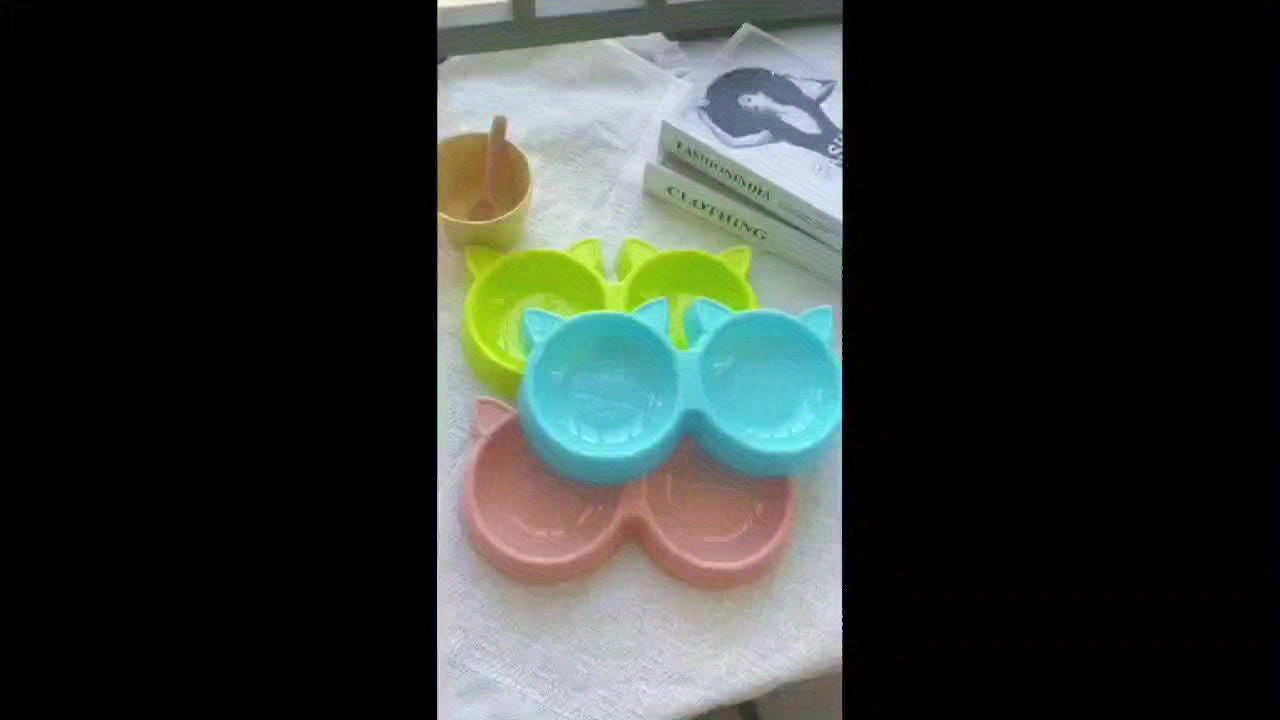 Dual Pet Feeding Bowls for Cats & Small Dogs - Non-Slip, Easy Clean Plastic Food and Water Dish Set
