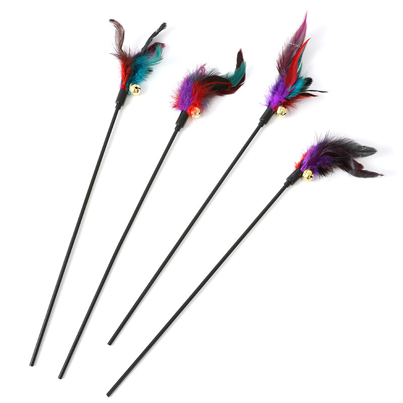 1pc Interactive Cat Wand Toy with Bell and Colorful Feathers - Entertain and Stimulate Your Cat's Natural Instincts
