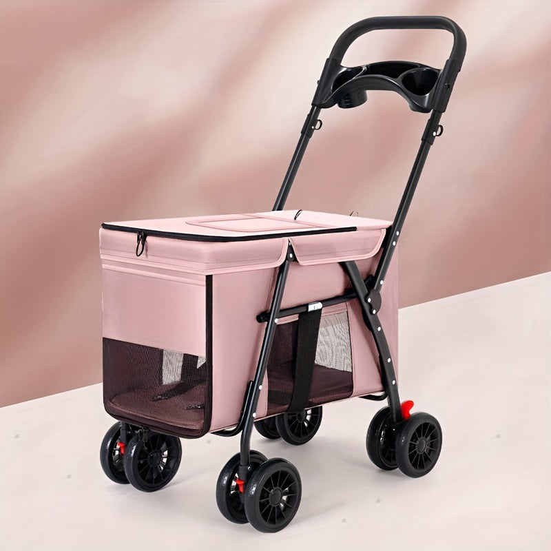 Breathable Mesh Pet Stroller with Sunroof - Durable Metal Frame, Foldable Design for Small to Large Dogs & Cats, Dog Stroller