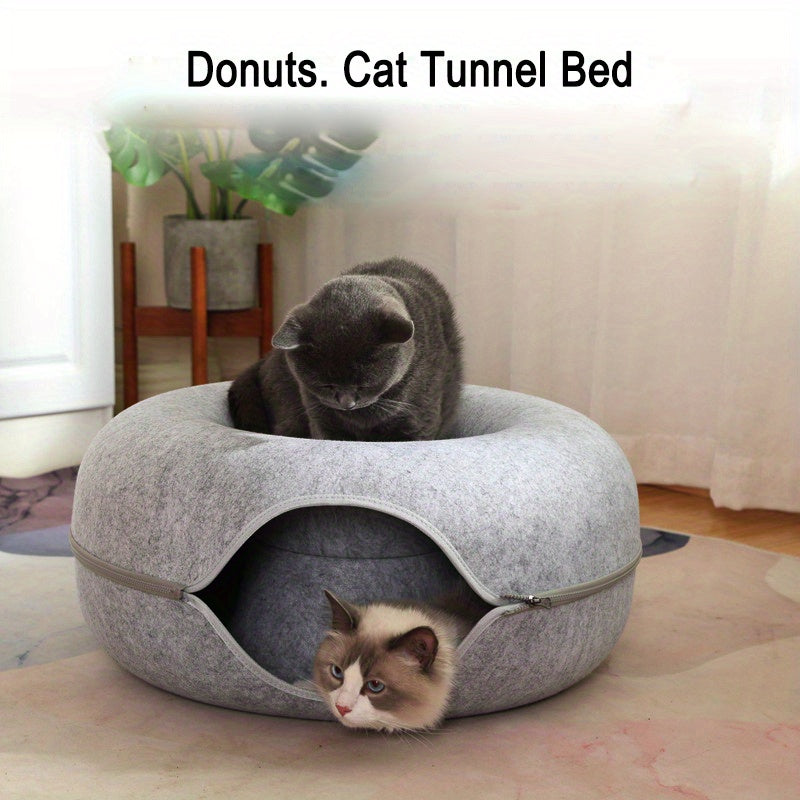 Cat Cave for Multiple Cats & Large Cats, Cat Caves for Indoor Cats, Cat Tunnel Bed, Scratch Detachable & Washable Large Donut Cat Bed