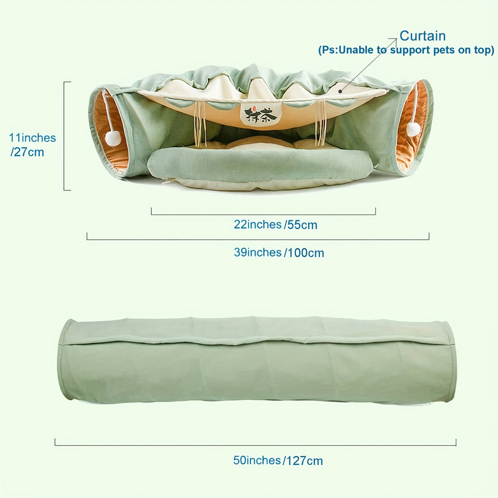Feline Fun Tunnel - Cat Houses & Condos with Durable, Lightweight, Collapsible Design - Easy to Clean, Store, and Washable Cat Bed for All Sizes, Plus Large Breeds
