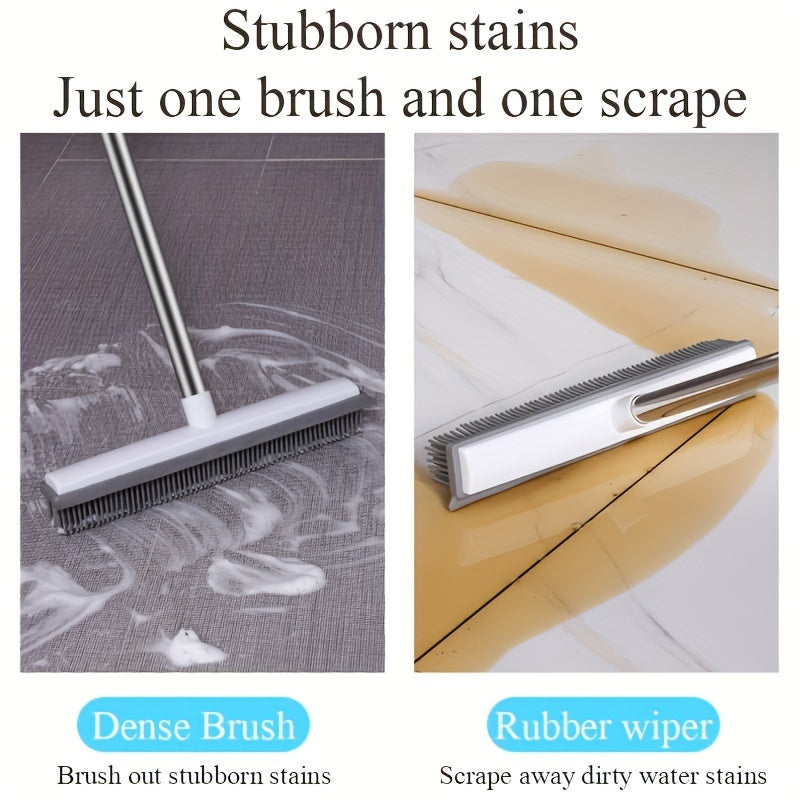 47 Adjustable Pet Hair Removal Broom - Gentle Silicone Bristle, Squeegee, Non-Scratch Carpet Sweeper Brush for Cat and Dog Hair on Hardwood, Tile, and Windows - Perfect for Pet Owners