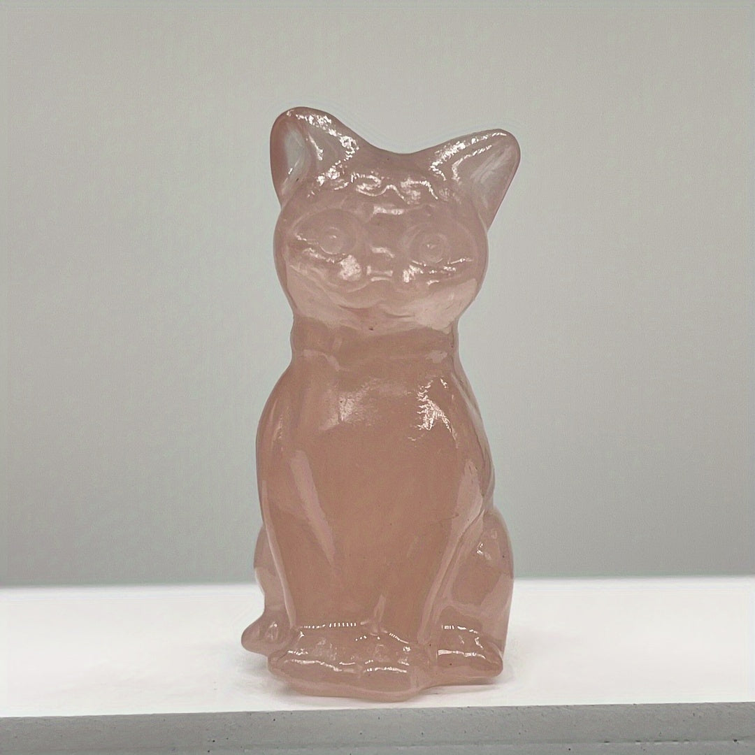 1Pc Exquisite Natural Crystal Whimsical Cat Figurine - Jewelry Accessories for Home Decoration - Unique Gift Idea with Cute Design and Sparkling Appearance