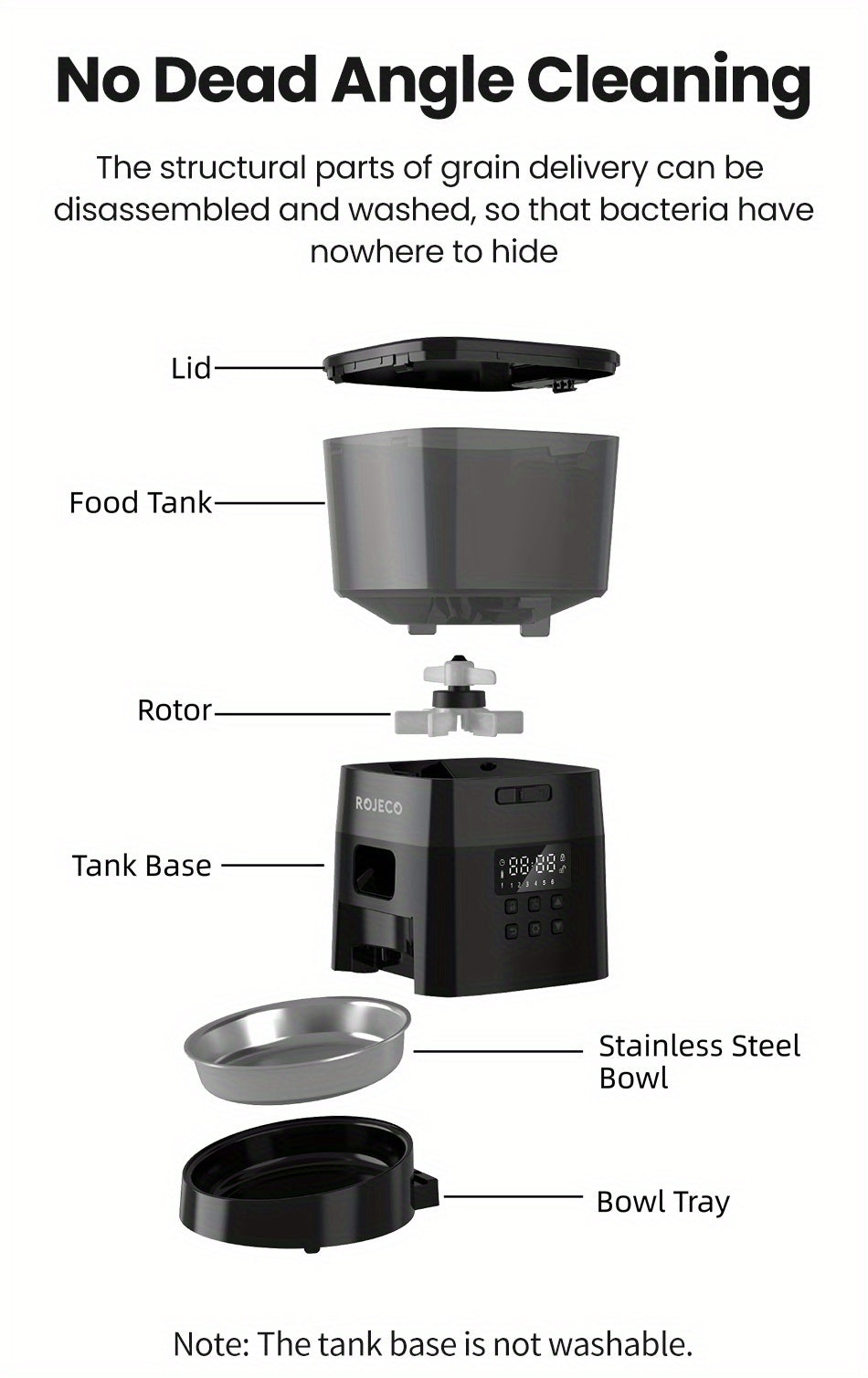 ROJECO Automatic Cat Food Dispenser, 2L Auto Cat Feeder, Timed Cat Feeder Program 1-6 Meals Control, Automatic Cat Feeder With Stainless Steel Bowl & Dual Power Supply, Automatic Pet Feeder For Cats & Dogs, No Adapter Include