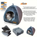 Foldable Plush Cat Cave - Classic Semi-Enclosed Nest with Soft Cushion Pad for Warmth, Comfort, and Privacy