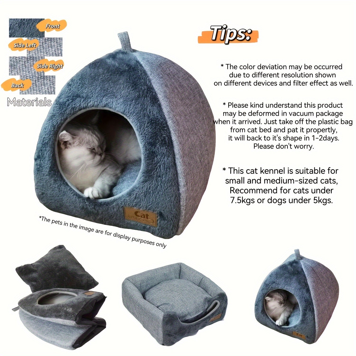Foldable Plush Cat Cave - Classic Semi-Enclosed Nest with Soft Cushion Pad for Warmth, Comfort, and Privacy