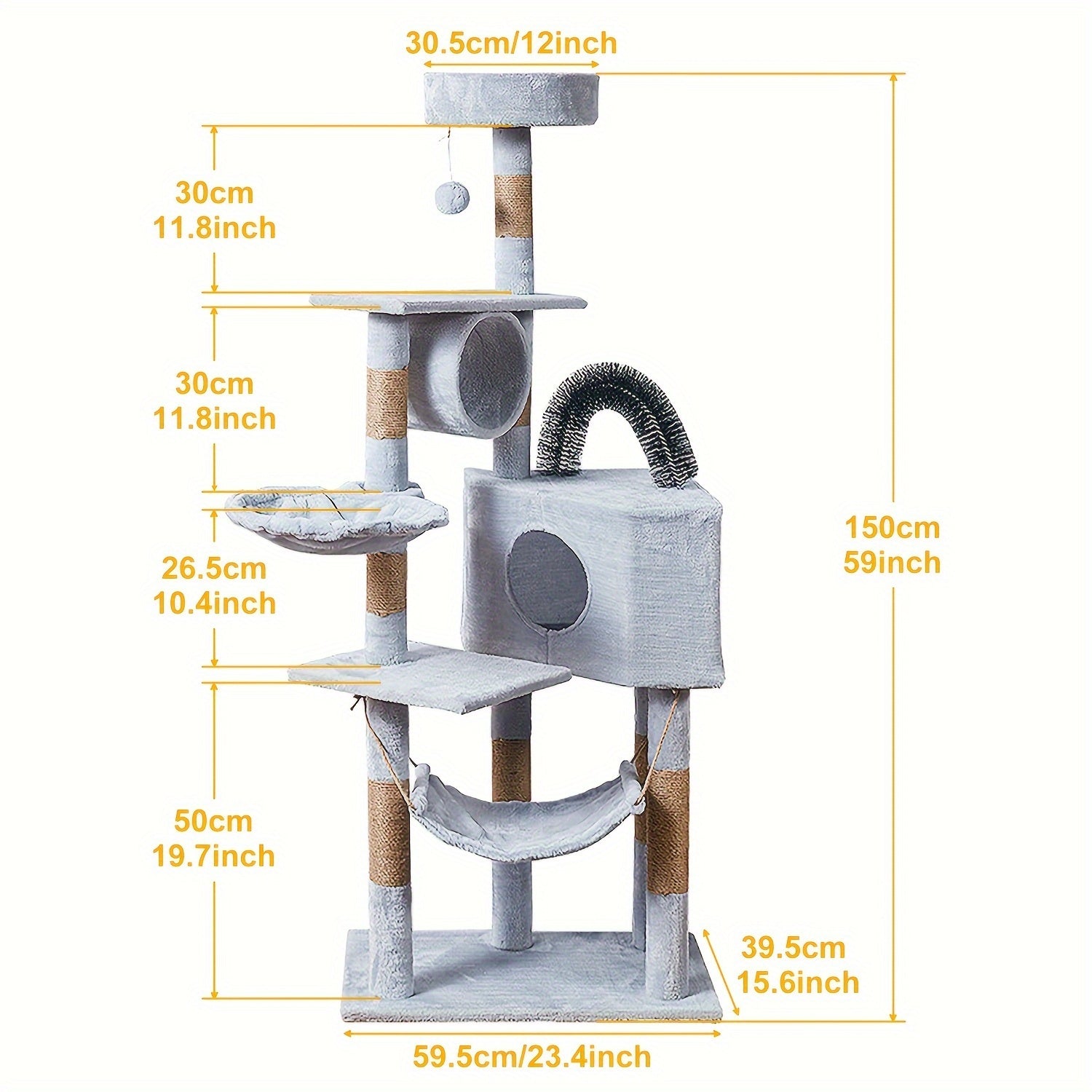 1pc Funtrip 6-Level Cat Tree Tower with Sisal Scratching Posts, Anti-Rewind Tape, and Hanging Toys - Large Wooden Fiber Cat Condo for Indoor Cats, Play & Relaxation Activity Center, Cat Tower for Large Cats