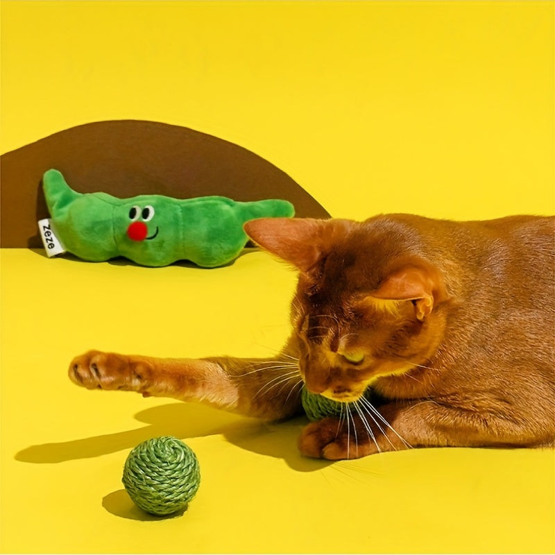 ZEZE Cat Hide-and-seek Toy Kitten Teasing Cat Stick Self Enjoyable Relieve Boredom Sisal Ball Cat Teeth Grinding Pea Toy Ball Supplies