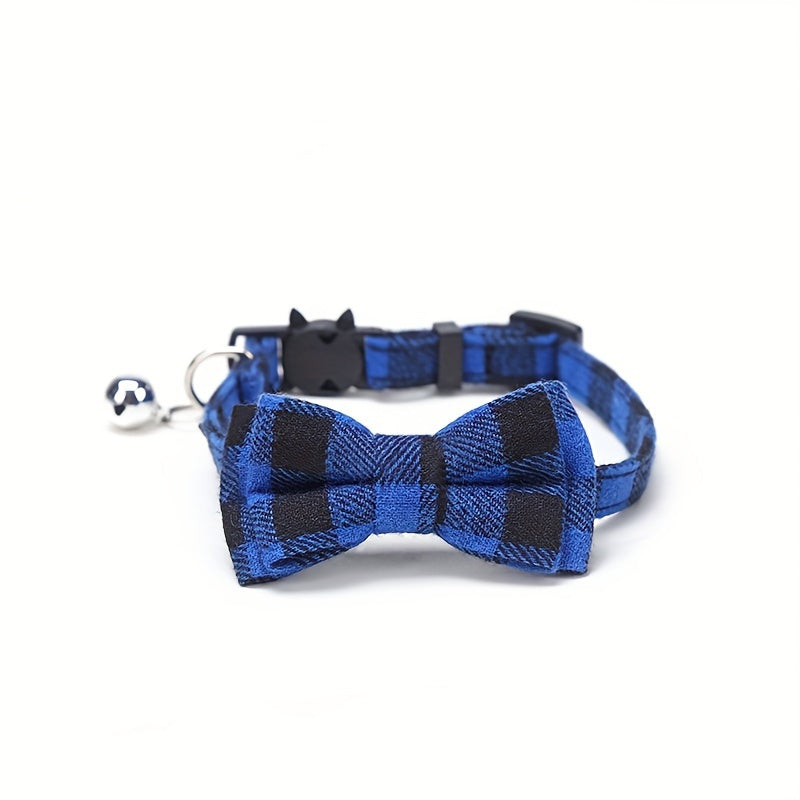 Cute Plaid Pattern Cat Collars With Bow Tie, Adjustable Comfortable Collar For Cats Pets Supplies