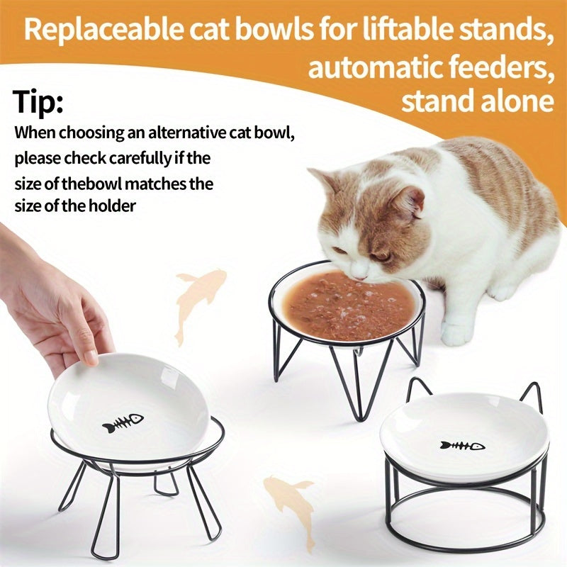 Premium 3-Piece Ceramic Cat Bowl Set - Ultra-Comfortable Wide Shallow Dishes for Whisker-Friendly Dining - Perfect Food and Water Bowls for Indoor Cats Gourmet Meals and Hydration