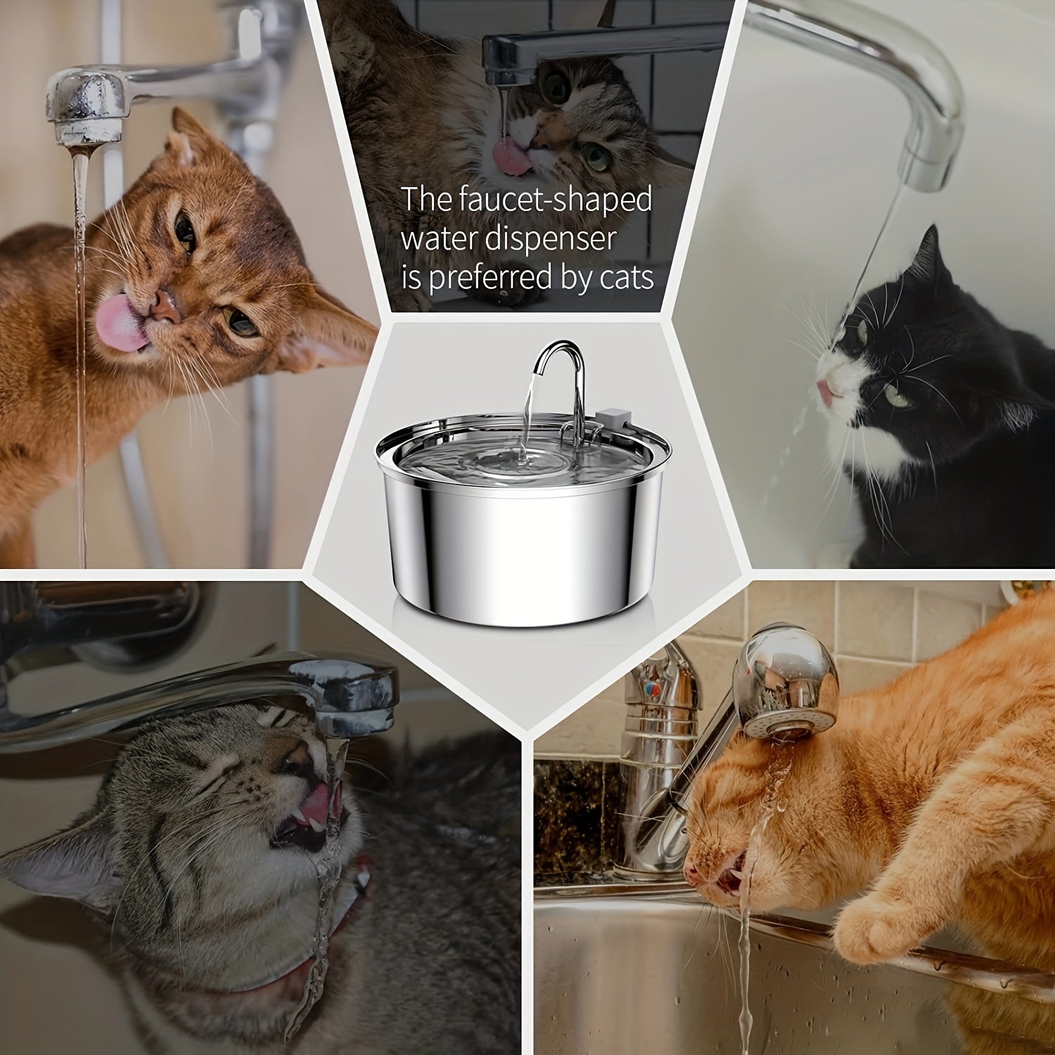 3.2L Cat Water Fountain, Stainless Steel Pet Drinking Fountain with USB Powered Faucet Dispenser, Low Voltage Automatic Water Feeder for Cats