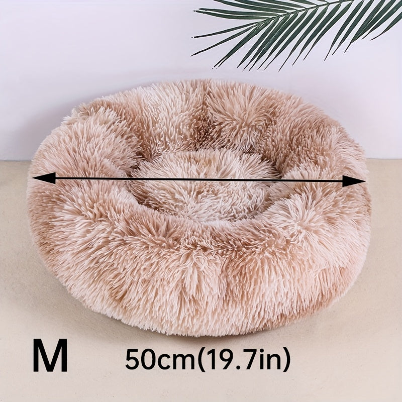 1pc Round Plush Gradient Color Calming Cat Bed, Machine Washable, Four Seasons Warm Comfortable Soft Nest, Suitable for Small and Medium Dogs and Cats, Pet Bed