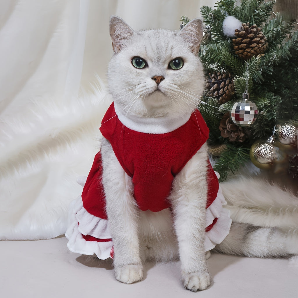 1pc Pet Cute Cake Dress, Warm Fleece Dog Cat Dress, Kitten Bow Skirt, Pet Autumn And Winter Costume For Christmas Party