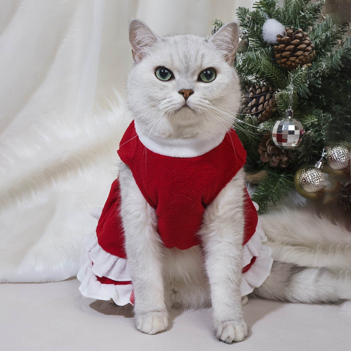 1pc Pet Cute Cake Dress, Warm Fleece Dog Cat Dress, Kitten Bow Skirt, Pet Autumn And Winter Costume For Christmas Party