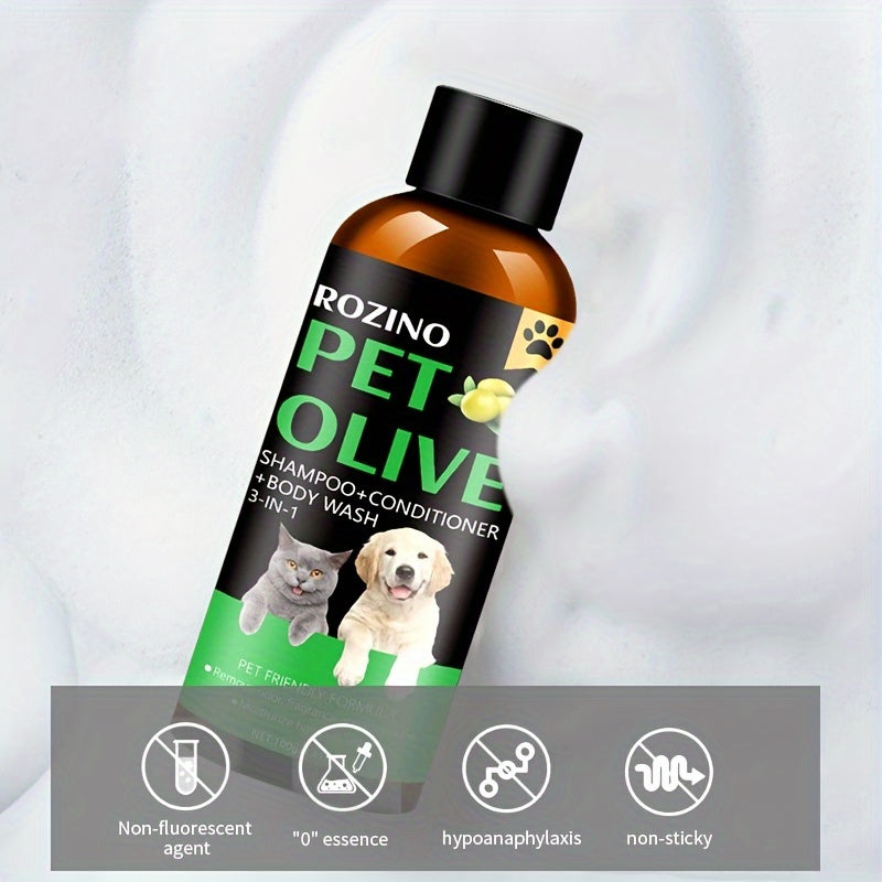Natural Olive Essence Pet 3-in-1 Shampoo, Hair Care And Bath Gel, Mild And Clean, Soothe The Skin, Make The Fur Shiny, Safe And Healthy, Common For Cats And Dogs