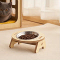 Elevated Cat Inclined Food Bowl Water Bowl With Wooden Stand For Cervical Spine Protection, Detachable Stainless Steel Pet Feeding Basin For Cats