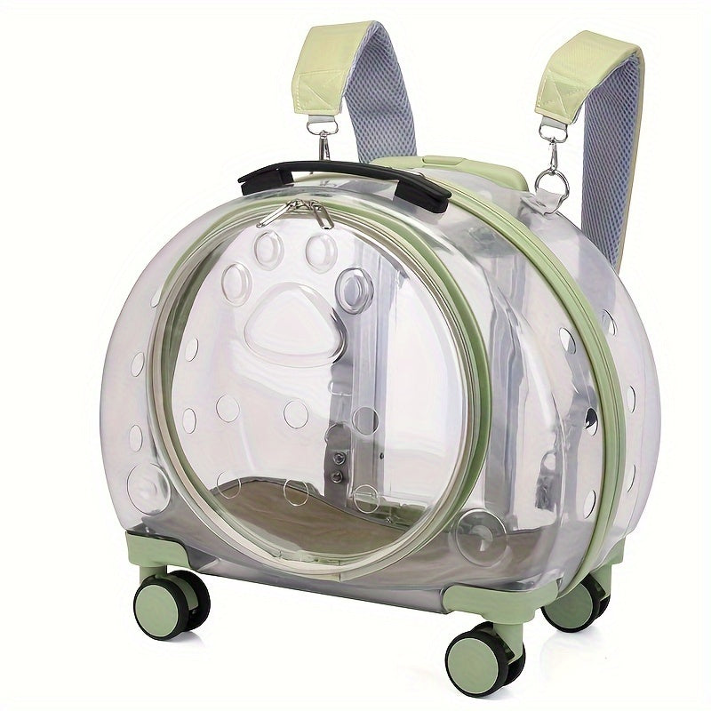 Large Capacity Transparent Pet Carrier with Wheels - Astronaut Capsule Backpack for Dogs & Cats, Portable Pull Rod Design