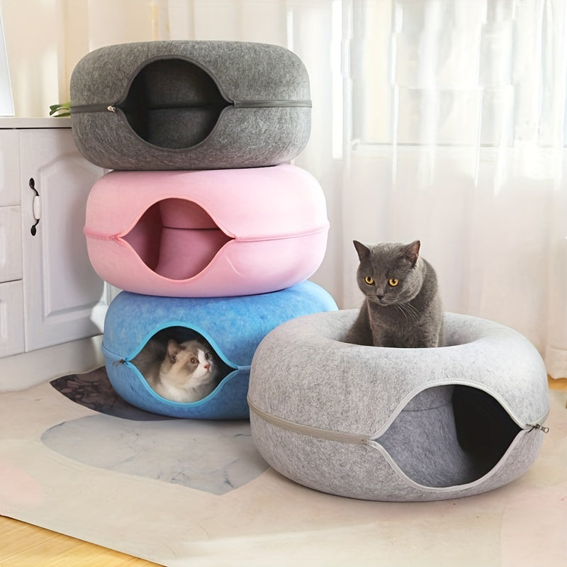 Cat Cave for Multiple Cats & Large Cats, Cat Caves for Indoor Cats, Cat Tunnel Bed, Scratch Detachable & Washable Large Donut Cat Bed
