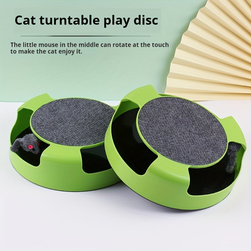 Interactive Cat Toy With Spinning Mouse And Scratching Pad, Durable Plastic Round Play Turntable, Pet Entertainment And Exercise Accessory