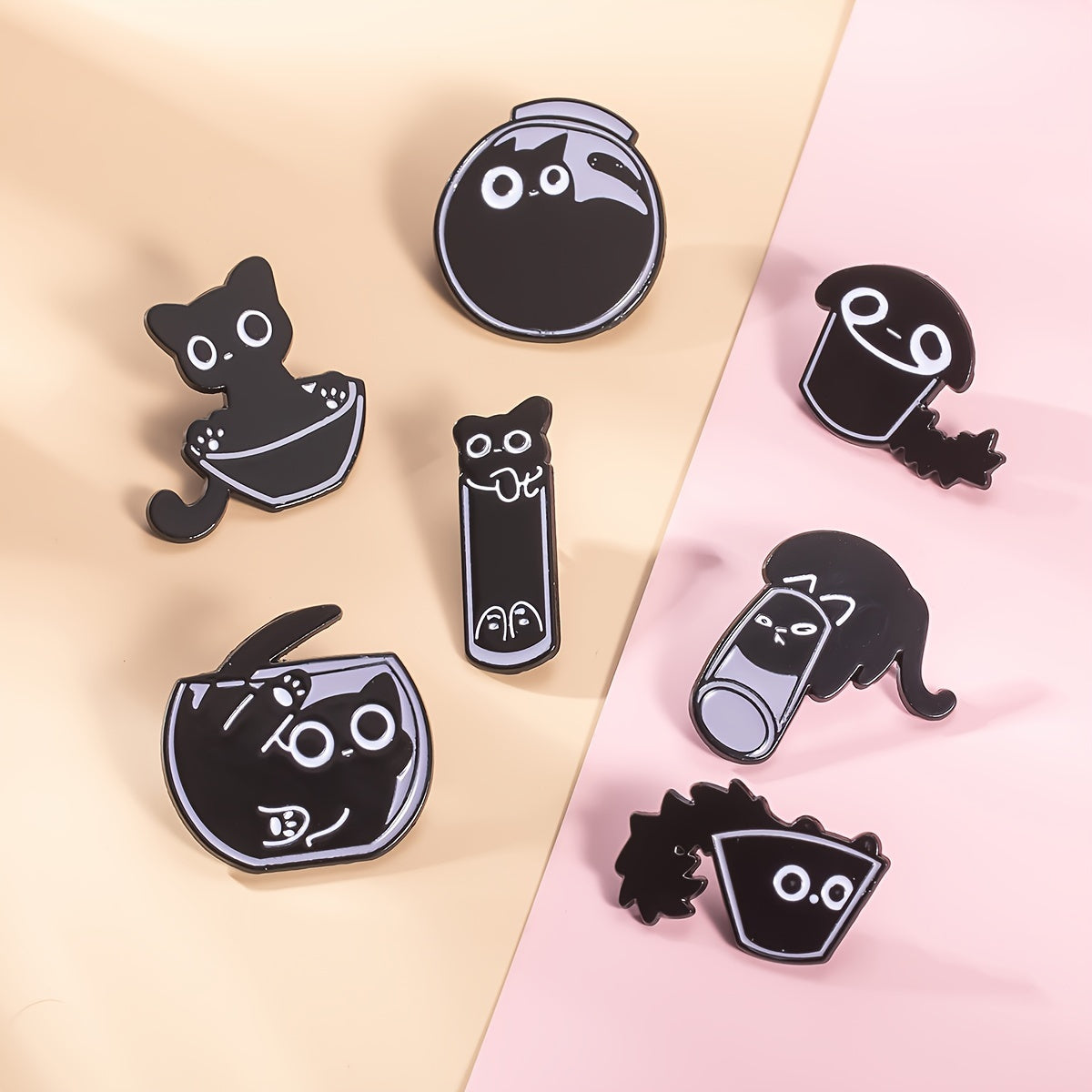 7pcs Black Cat Paint Badge Brooch Set Cute Lovely Alloy Brooch Jewelry Animal Theme Accessories