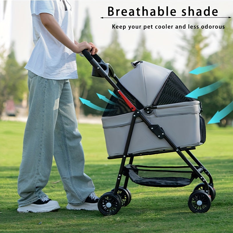 Lightweight & Foldable Pet Stroller for Small Dogs and Cats - Durable Stainless Steel Frame, Oxford Cloth, Ideal for Outdoor Use