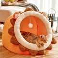 Cartoon Lion Shaped Cat Bed, Semi-enclosed Cat Kennel House Plush Cat Cave Nest For Indoor Cats