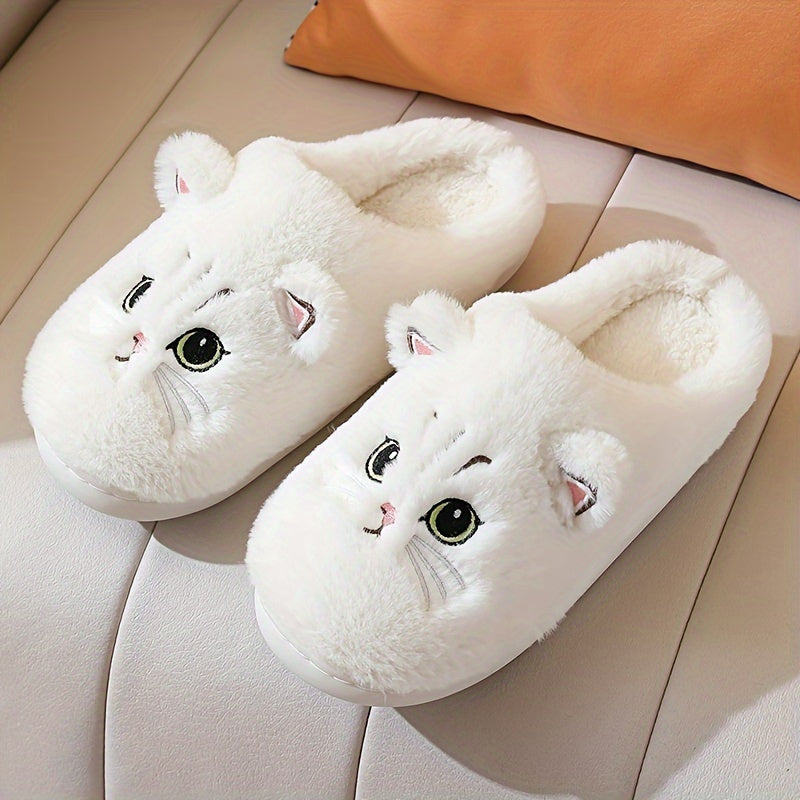 Cute Cartoon Cat Design Slippers, Casual Slip On Plush Lined Shoes, Comfortable Indoor Home Slippers