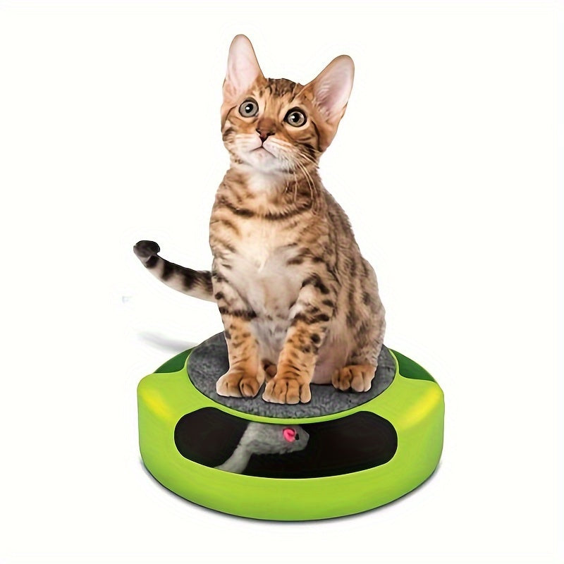 Interactive Cat Toy With Spinning Mouse And Scratching Pad, Durable Plastic Round Play Turntable, Pet Entertainment And Exercise Accessory