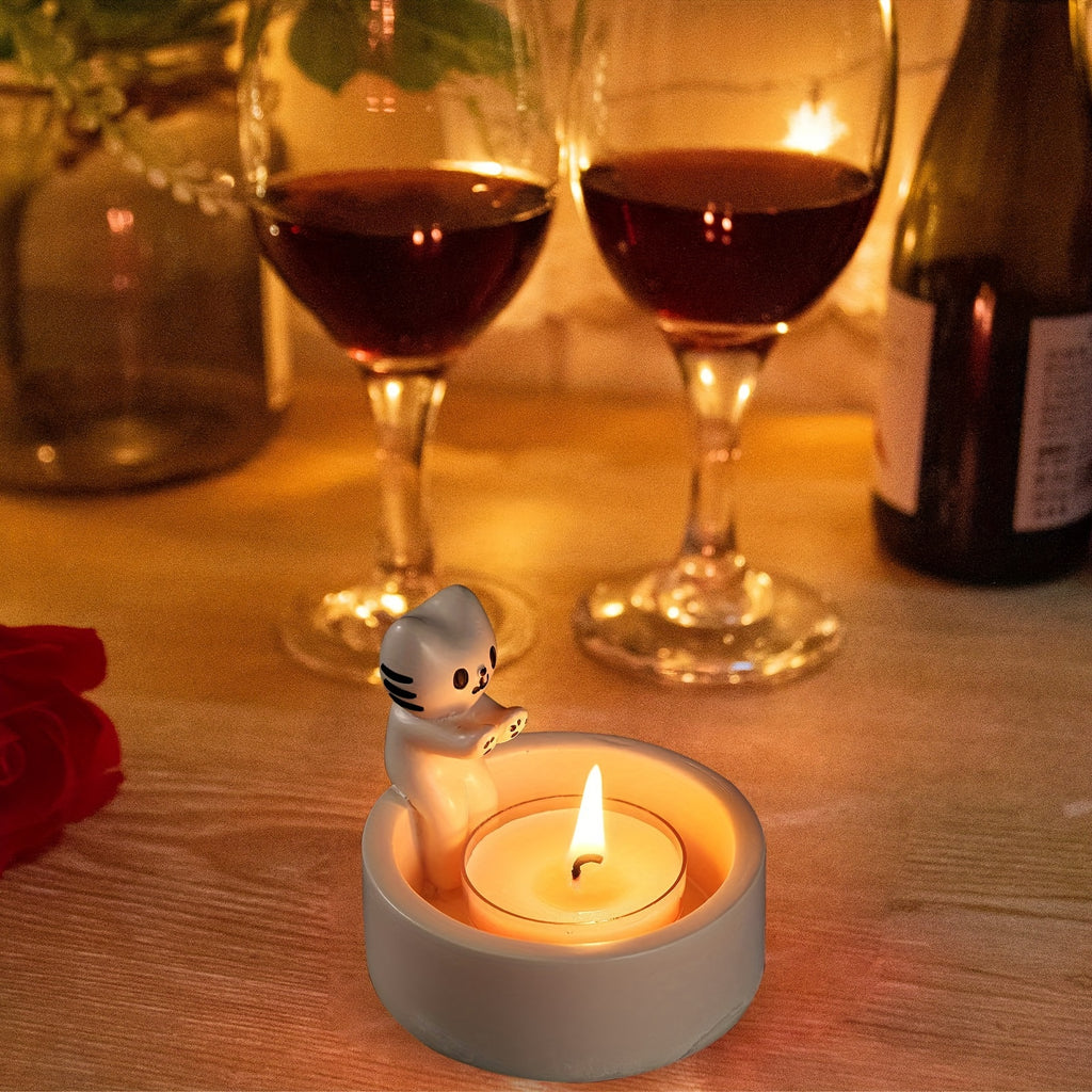 1pc Kitten Candle Holder, Warming Paws Cat Cute Candle Holder, Cartoon Candle Holder, Warming Paws Cat Candle Holder For Home Decor