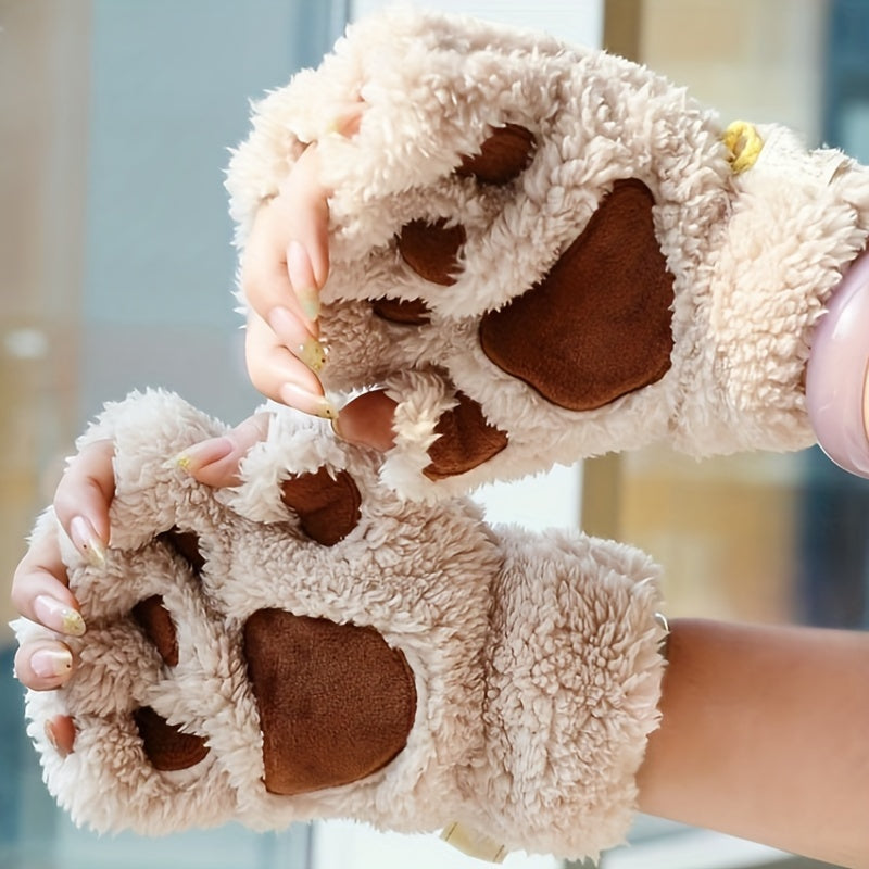 1 Pair of Adorable Kitten Claw Gloves - Soft, Thermal, Plush Knit Fabric - Perfect Cozy Christmas Gift for Friends and Family