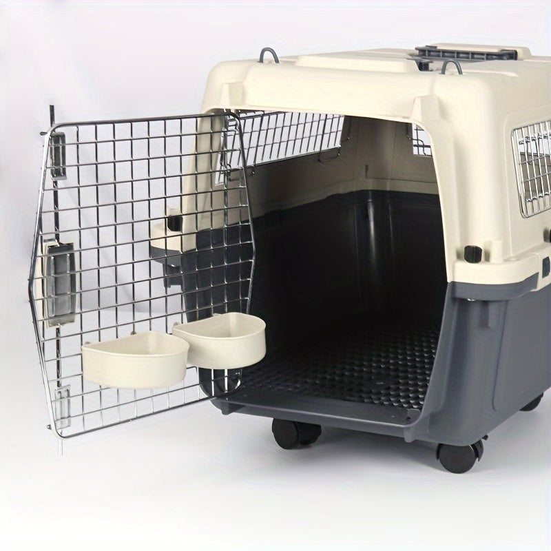 1pc Premium Pet Airline Crate with Full Iron Mesh - Durable, Portable, and Comfortable for International Travel, Includes Separate Cages for Cats & Dogs, Ideal for Professional Pet Transportation