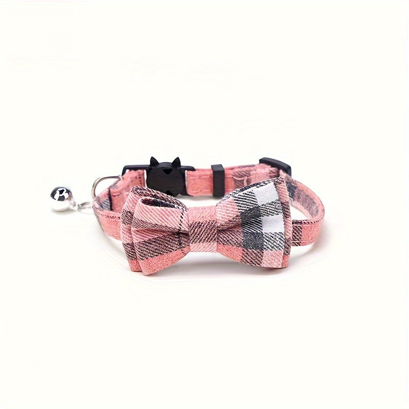 Cute Plaid Pattern Cat Collars With Bow Tie, Adjustable Comfortable Collar For Cats Pets Supplies