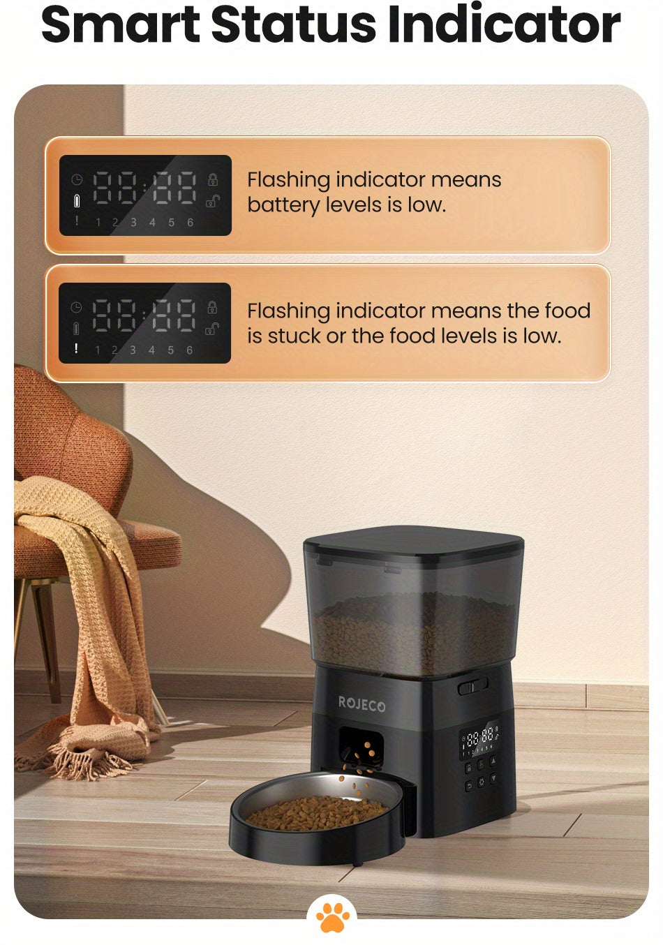 ROJECO Automatic Cat Food Dispenser, 2L Auto Cat Feeder, Timed Cat Feeder Program 1-6 Meals Control, Automatic Cat Feeder With Stainless Steel Bowl & Dual Power Supply, Automatic Pet Feeder For Cats & Dogs, No Adapter Include