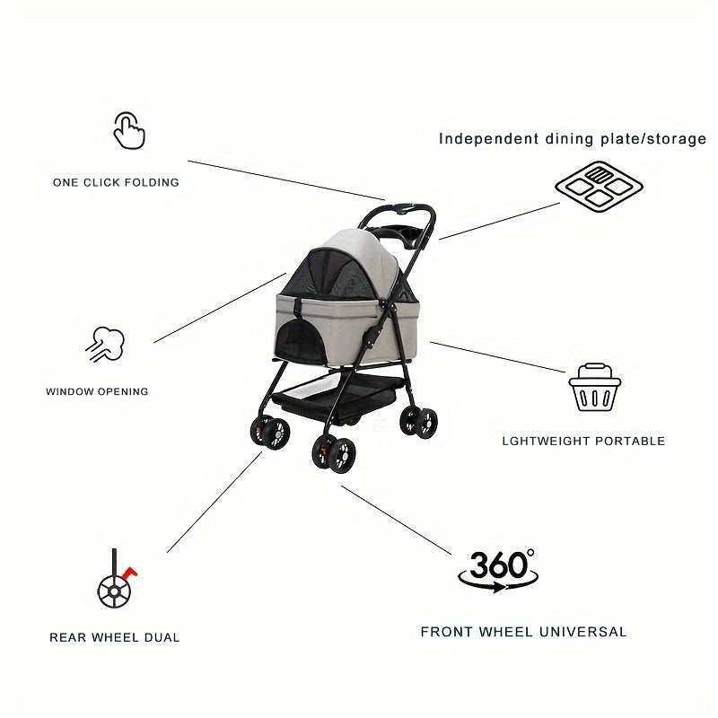 Lightweight & Foldable Pet Stroller for Small Dogs and Cats - Durable Stainless Steel Frame, Oxford Cloth, Ideal for Outdoor Use