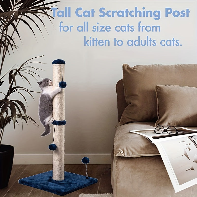 MECOOL 86.36cm Tall Cat Scratching Post with Hanging Balls - Sisal Scratch Pole for Adult Cats and Kittens