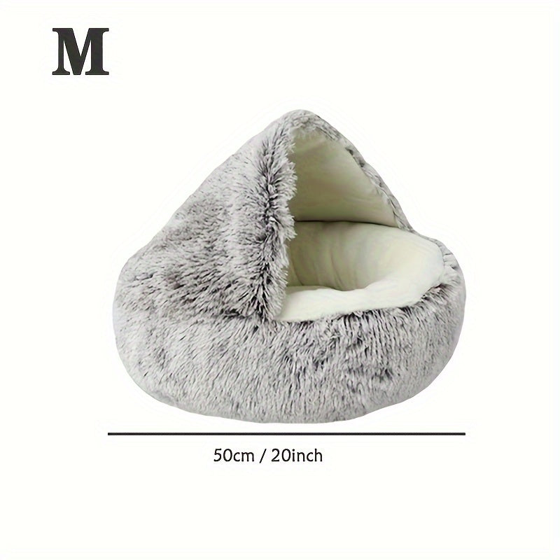 1pc Luxury Round Plush Hooded Pet Bed - Ultra-Soft & Cozy, Calming Anti-Anxiety Nest for Cats & Small Dogs - Perfect Indoor Haven for Restful Sleep