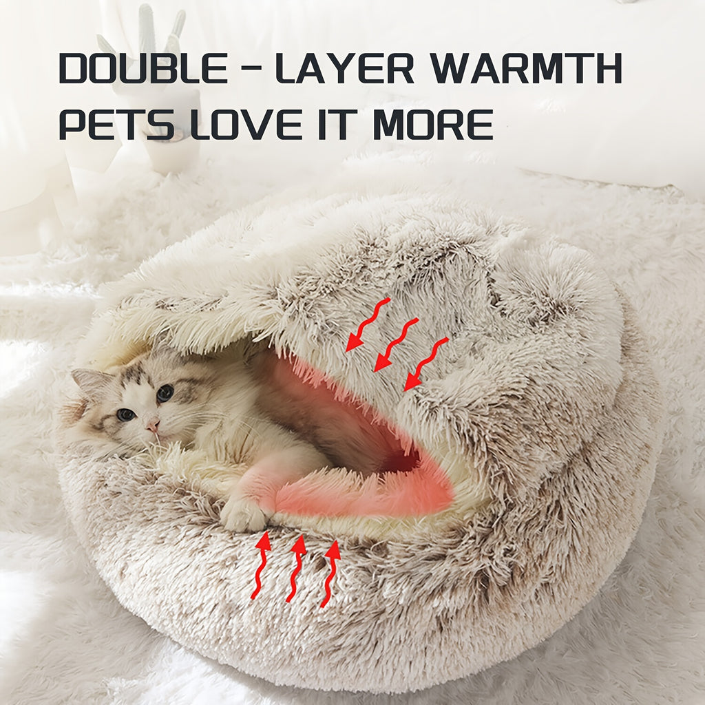 Luxurious Plush Hooded Donut Pet Bed for Cats & Small Dogs - Cozy, Warm, Non-Slip Bottom, Easy to Clean, Perfect for Winter Comfort