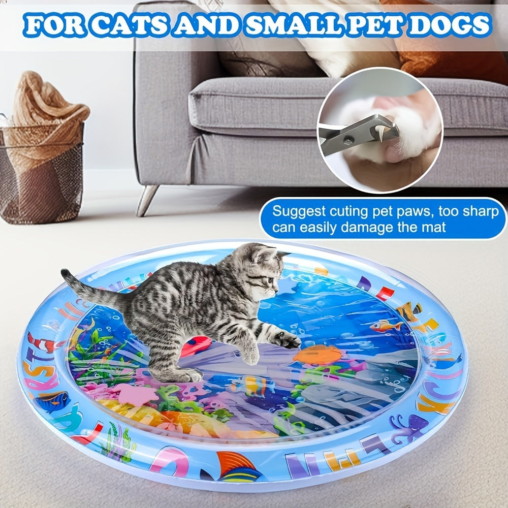 Interactive Water Play Mat for Cats and Small Dogs, Animal Print Splash Pad, Leakproof Durable Plastic Pet Activity Mat for Indoor/Outdoor Fun, Cooling Entertainment Toy for Feline & Canine Enrichment